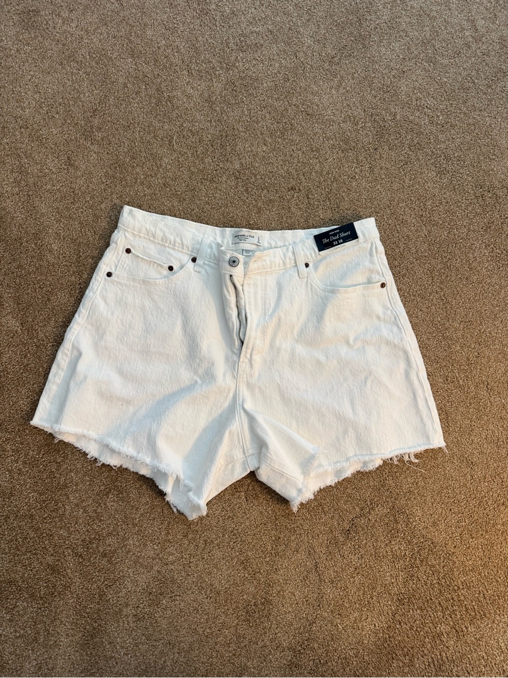Abercrombie & Fitch White Frayed Hem High-Rise Denim Shorts